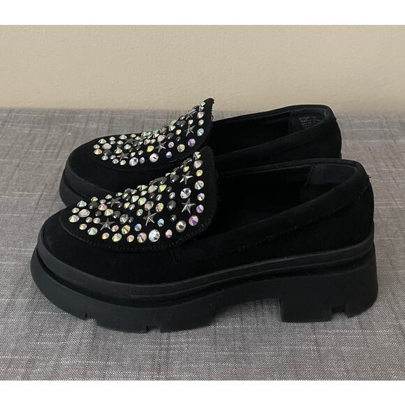 Steve Madden JLoosy Girls Size 1 Black Stars Studded Loafers - Picture 2 of 12
